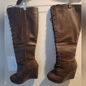 Wide calf wedge boots